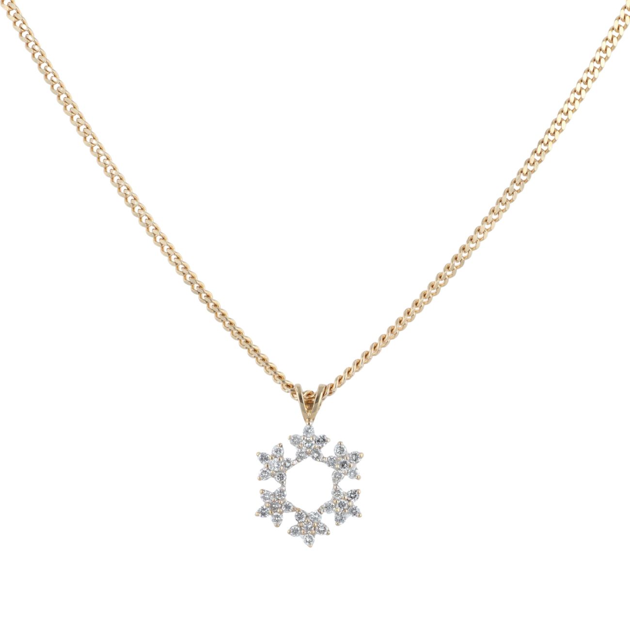 18ct Yellow Gold 1.00ct Brilliant Cut Diamond Flower Pendant and Chain 20"