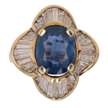 18ct Yellow Gold 1.94ct Baguette Cut Diamond and Sapphire Cluster Ring