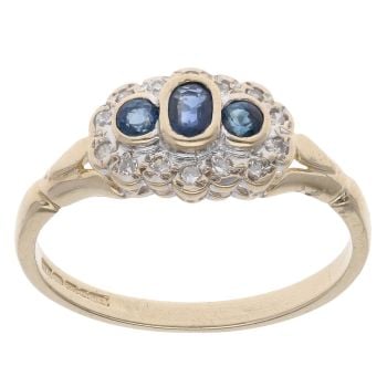 9ct Yellow Gold 0.15ct Diamond and Sapphire Cluster Ring