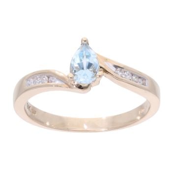 9ct Yellow Gold Created Blue Topaz And Diamond Stone Set Ring