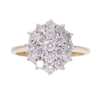 18ct Yellow Gold 0.75ct Diamond Cluster Ring