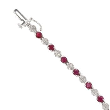 9ct White Gold 0.80ct Diamond and Ruby Cluster Bracelet 7"