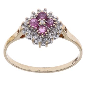 9ct Yellow Gold 0.20ct Diamond and Ruby Cluster Ring