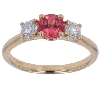 18ct Yellow Gold 0.45ct Brilliant Cut Lab Grown Diamond and Created Pink Sapphire Three Stone Ring