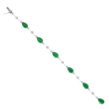 18ct White Gold 0.35ct Diamond and Jade Bracelet 6.5"