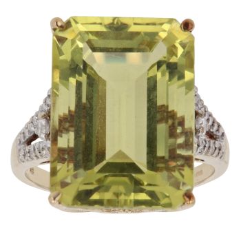 9ct Yellow Gold 0.15ct Diamond and Praseolite Ring