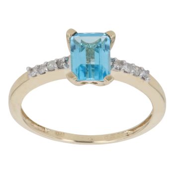 9ct Yellow Gold 0.08ct Diamond And Created Topaz Single Stone Ring