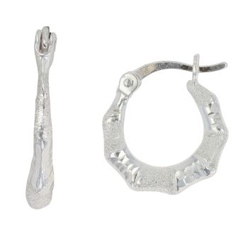 Silver Frosted Bamboo Hoop Earrings By Icesia