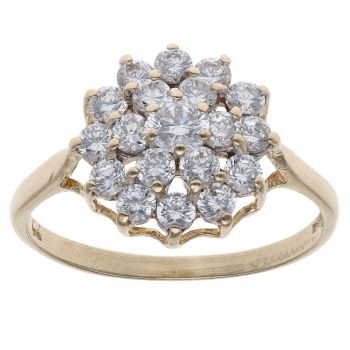 9ct Yellow Gold Cubic Zirconia Cluster Ring