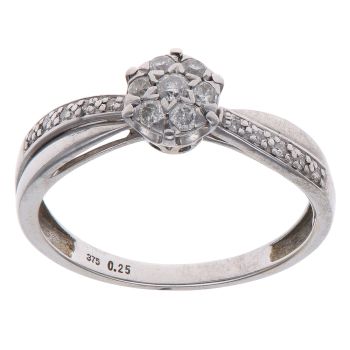 9ct White Gold 0.25ct Brilliant Cut Diamond Cluster Ring