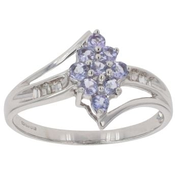 9ct White Gold 0.05ct Diamond And Purple Gemstone Cluster Ring