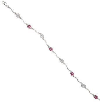 18ct White Gold 0.50ct Diamond and Ruby Floral Clusters Bracelet 7"