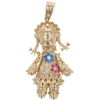 9ct Yellow Gold Multi Gemstone School Girl Pendant