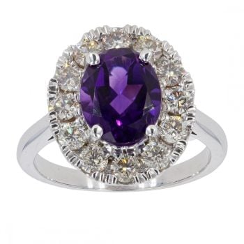 9ct White Gold 1ct Diamond And Amethyst Cluster Ring