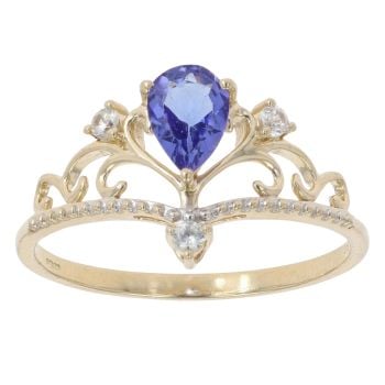 9ct Yellow Gold Tanzanite And Cubic Zirconia Patterned Ring