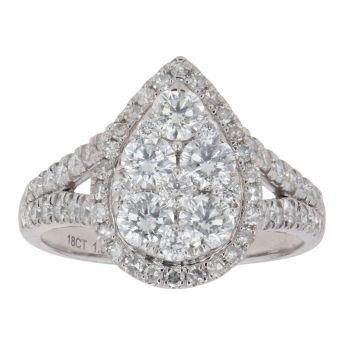 18ct White Gold 1.50ct Brilliant and Single Cut Diamond Cluster Ring