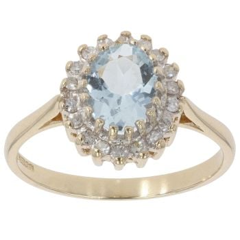 9ct Yellow Gold 0.18ct Diamond and White Aquamarine Ring