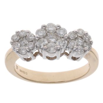 14ct Yellow Gold 1.00ct Diamond Triple Cluster Ring
