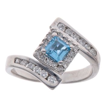 9ct White Gold 0.40ct Brilliant Cut Diamond and Blue Topaz Cluster Ring