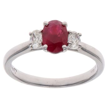 Platinum 0.20ct Diamond and Ruby Three Stone Ring