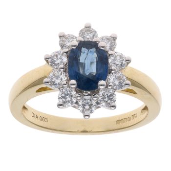 18ct Yellow Gold 0.63ct Brilliant Cut Diamond and Sapphire Cluster Ring