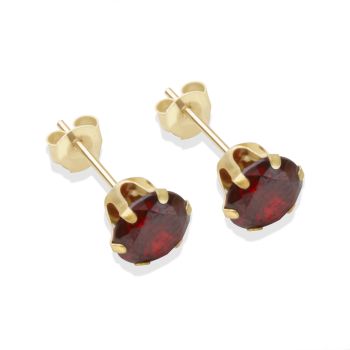 9ct Yellow Gold Garnet Cubic Zirconia Stud Earrings 6mm