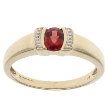 9ct Yellow And White Gold Garnet Single Stone Ring