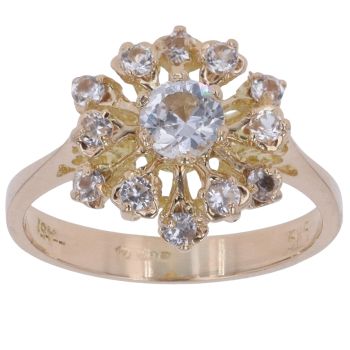 14ct Yellow Gold Colourless Gemstone Cluster Ring
