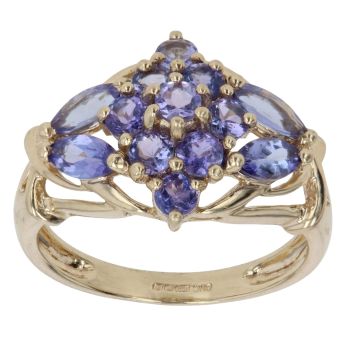 9ct Yellow Gold Tanzanite Cluster Ring