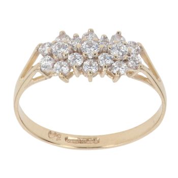 9ct Yellow Gold Cubic Zirconia Triple Cluster Ring