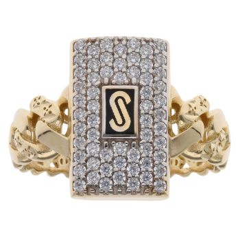 14ct Yellow Gold Monaco Classic Flex Pave Link Signet Ring