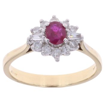 18ct Yellow Gold 0.35ct Diamond And Ruby Cluster Ring