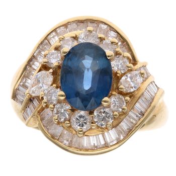 18ct Yellow Gold 2.02ct Mixed-Cut Diamond and Sapphire Cluster Ring