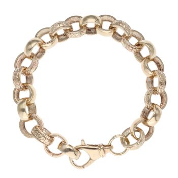 9ct Yellow Gold Patterned and Plain Belcher Bracelet 8.5"