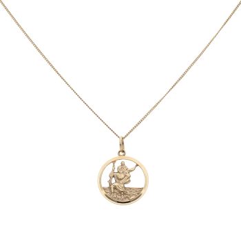 9ct Yellow Gold St George Pendant and Curb Chain 20"
