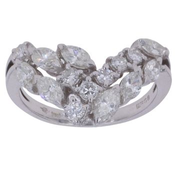 18ct White Gold 1.10ct Brilliant and Marquise Cut Diamond Wishbone Ring