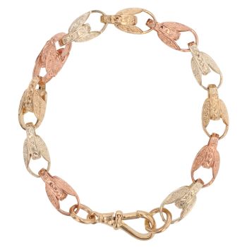 9ct Yellow White and Rose Gold Tulip Bracelet 8"