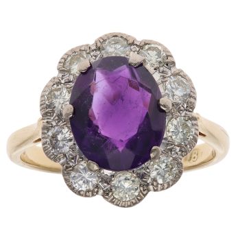 18ct Yellow Gold 0.50ct Brilliant Cut Diamond and Amethyst Cluster Ring