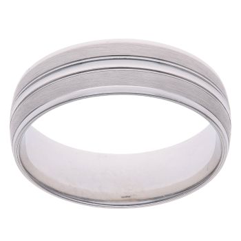 9ct White Gold Striped Patterned Wedding Band 6.9mm