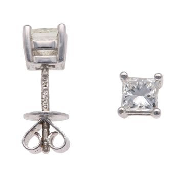 18ct White Gold 0.75ct Princess Cut Diamond Solitaire Earrings