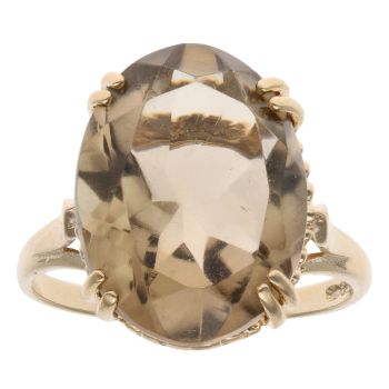 9ct Yellow Gold Smoky Quartz Single Stone Ring