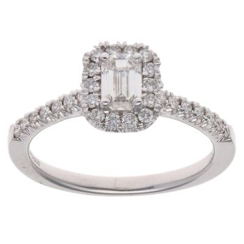 18ct White Gold 0.75ct Emerald and Brilliant Cut Diamond Solitaire Ring
