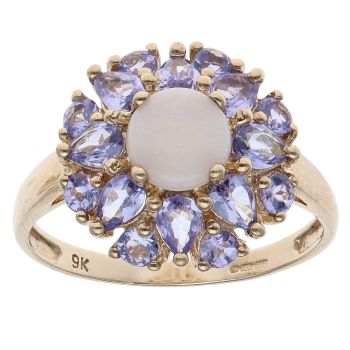 9ct Yellow Gold Tanzanite and Opal Cluster Ring