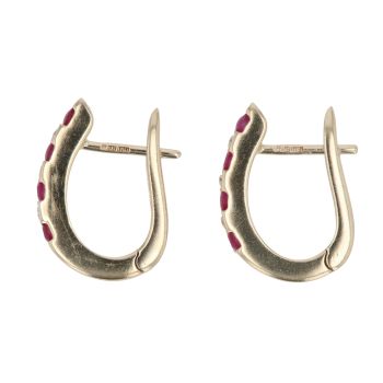 9ct Yellow Gold 0.03ct Diamond and Ruby Hoop Earrings
