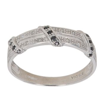 9ct White Gold 0.10ct Brilliant Cut Black and White Diamond Fancy Ring