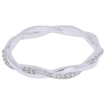 Silver Cubic Zirconia Twisted Ring