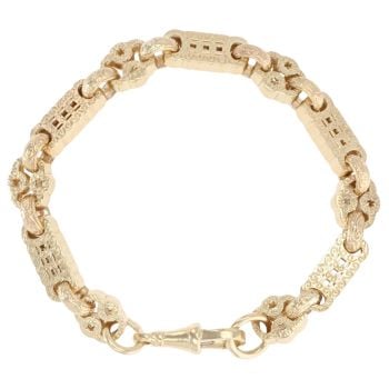 9ct Yellow Gold Patterned Stars and Bars Bracelet 7"