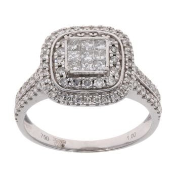 18ct White Gold 1.00ct Diamond Cluster Ring