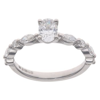 18ct White Gold 0.65ct Oval, Marquise and Brilliant Cut Lab Grown Diamond Solitaire Ring