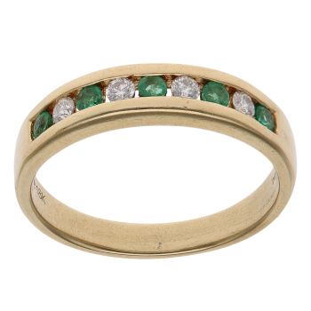 18ct Yellow Gold 0.15ct Brilliant Cut Diamond and Emerald Eternity Ring